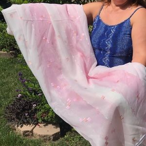 New Pink Curtain Fabric with Pink/Bronze Squares